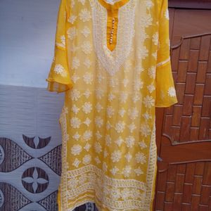 Beautiful Yellow Chicken Georgette Kurti