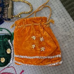 Combo of 4 Velvet Potli Bags