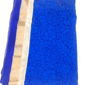 Dupatta velvet flower designer piece colour blue