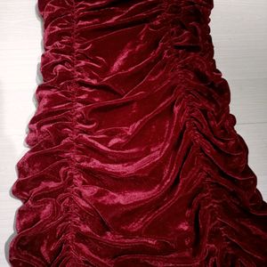 Ruched Velvet Dress In Burgundy