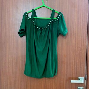Green Pearls Off Shoulder Stretchable  Top