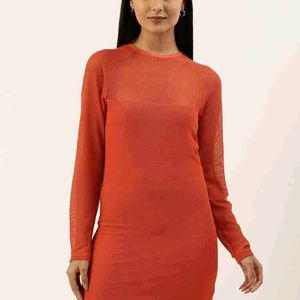 Orange Mesh Bodycon Dress