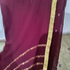 Organza Maroon Saree With Self Embroidery 🪡