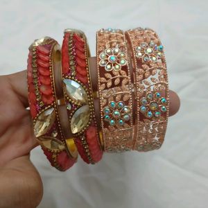 New Two Bangles Women Preach And Orange Colour