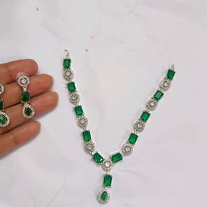 Green American Diamond Jewellery Set