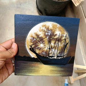 Mini Midnight Seascape Painting With Stand