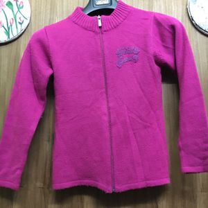 Women Pink Sweater With Front Zip