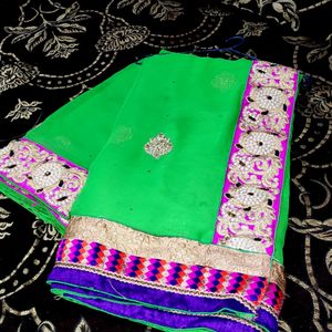 Heavy Designer Pink And Green Saree