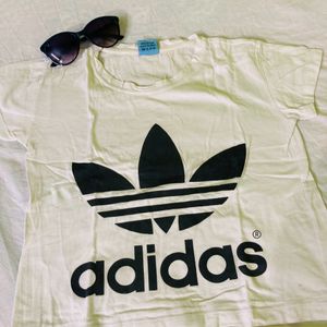 White Crop Tee With Black Print Adidas Wrote