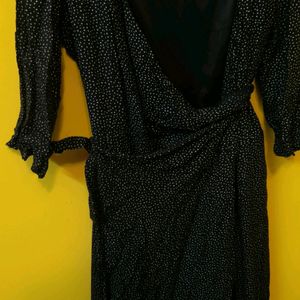 BLACK POLKA DOT WRAP DRESS