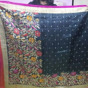 Jute cotton black saree