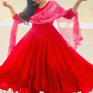 Beautiful Red Anarkali Set And Tie Dye Dupaataa