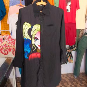 BLACK LONG SHIRT WITH HARLEY QUINN PRINT