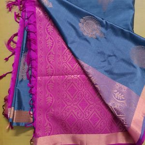 New Grey And Pink Soft Silk Saree