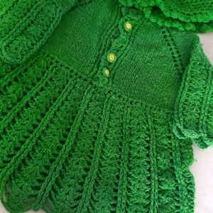 Woollen Girls Frock With Cap