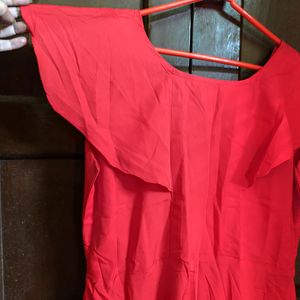 Solid Red Empire Cut Partywear Dress