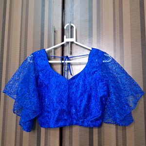 Electric Blue Blouse With Flutter Sleeves