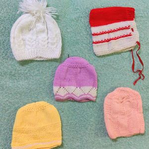 Woollen Caps (Set Of 5), New Born To 12 Mon