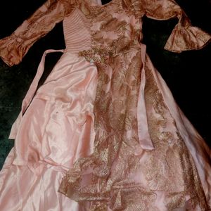 Pink Silk Princess Frock With Glitter And Work