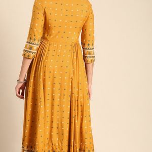 Yellow Anarkali Kurta With Trousers Set For Beauty