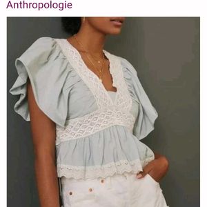 Anthropologie Delicate Babydoll Blouse Top Crochet