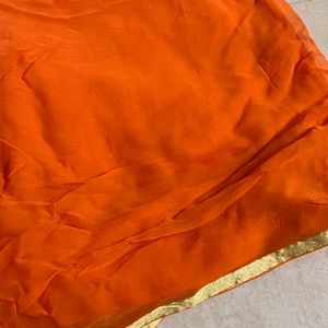 Plain Orange Saree With Designer Blouse