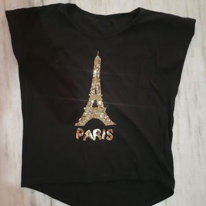 🗼 Chic Black T-Shirt with Glittering Eiffel Tower