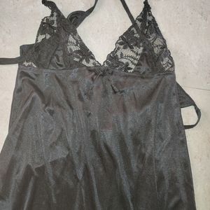 black sexy knee length nighty with inner bra