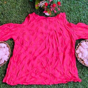 Pink ethnic Tunic with Cold-shoulder Sleeves