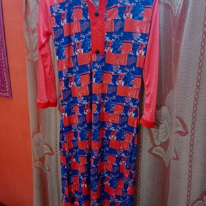 Pink And Blue Kurta With Net Sleeves