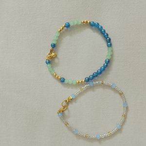 Aesthetic Blue+ Green Beads Combo Bracelet .