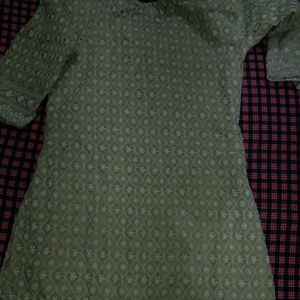 Green knee Lenght Kurti With Embroidery