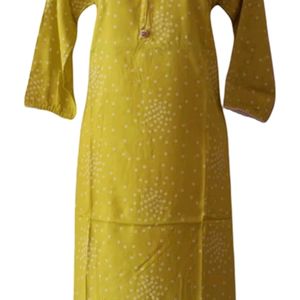 Women Printed Straight Kurta, Yellow, 42 Inches