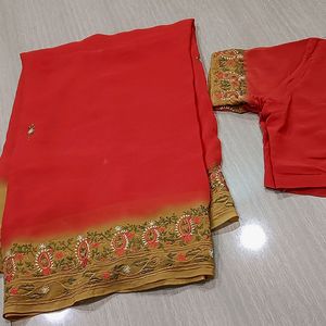 Dewali Sale...Bright Rust Embroidery Saree