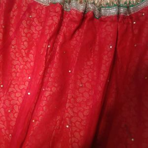 Banarasi Red and green colour half saree