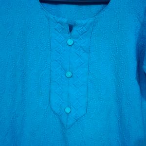 A Light Blue Heavy Embroidedry Chikankari Kurta