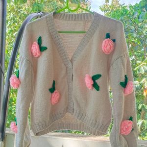 knitted rose cardigan