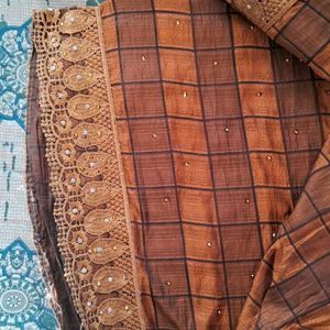 Brown Stone Work Saree