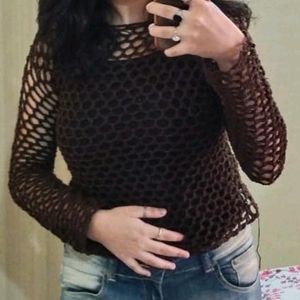 dark brown crochet top