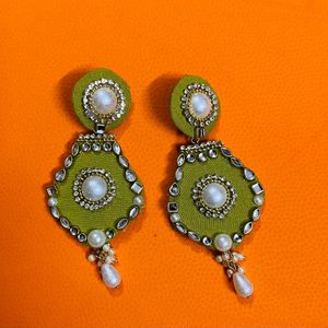 New Fabric Hand Made Earrings Colour Madhi Green