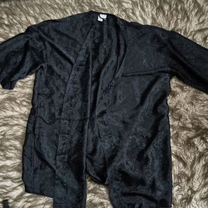 Black Satin Japanese Kimono Robe