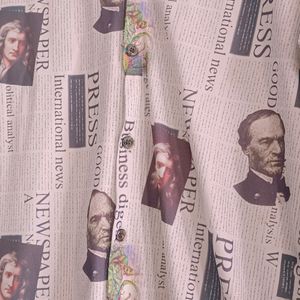 White Colour Newspaper Printed Shirt