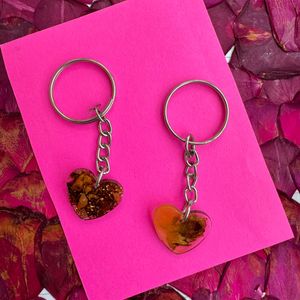 Resin Couple Heart Keychains