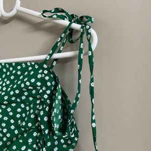 Green dotted ruffle cottage core mini dress