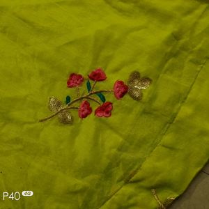 Green Colour Anarkali With Thread Flowers