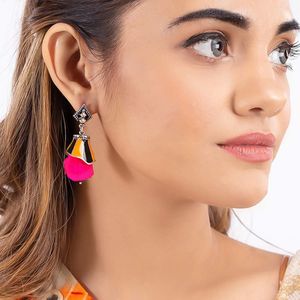 Kalbelia Enamlead Pink Pompom Earrings