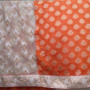 Golden & Orange Saree With bluose