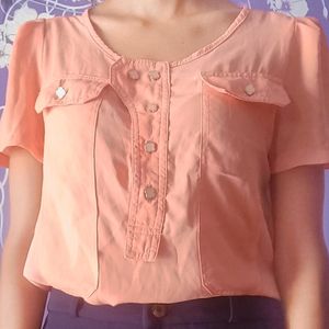 Orange Short Sleeve Tops Size-S