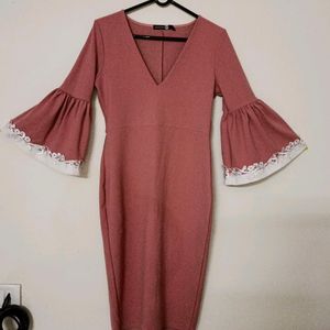 Rose Bodycon With Bell Sleeves