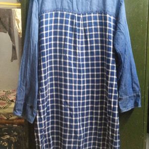 Denim Blue Check Shirt Top For Women